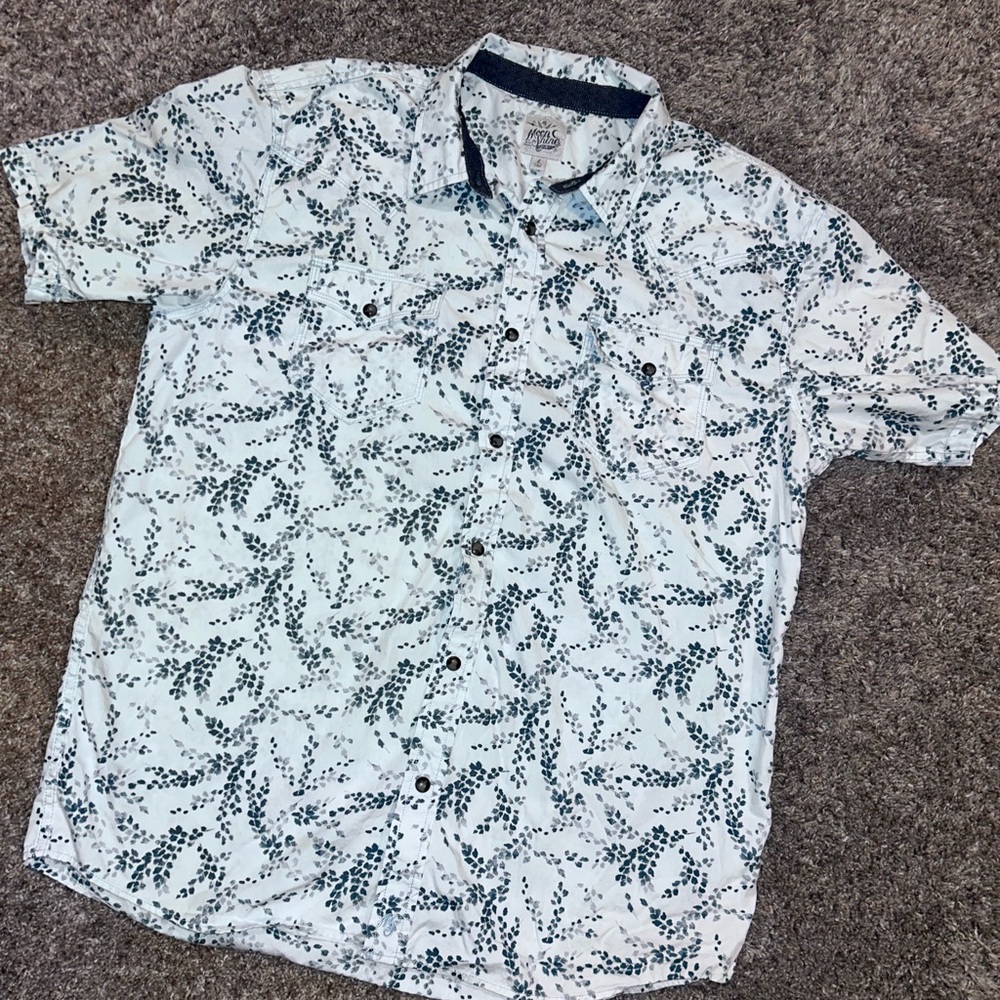 Moon Shine Men’s Short Sleeve Black Pearl snap button down shirt Sz large
